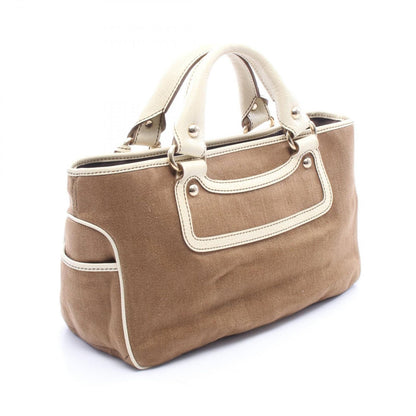 Celine Handbag Boogie Bag with Charm Brown Ivory Canvas Leather — view 2