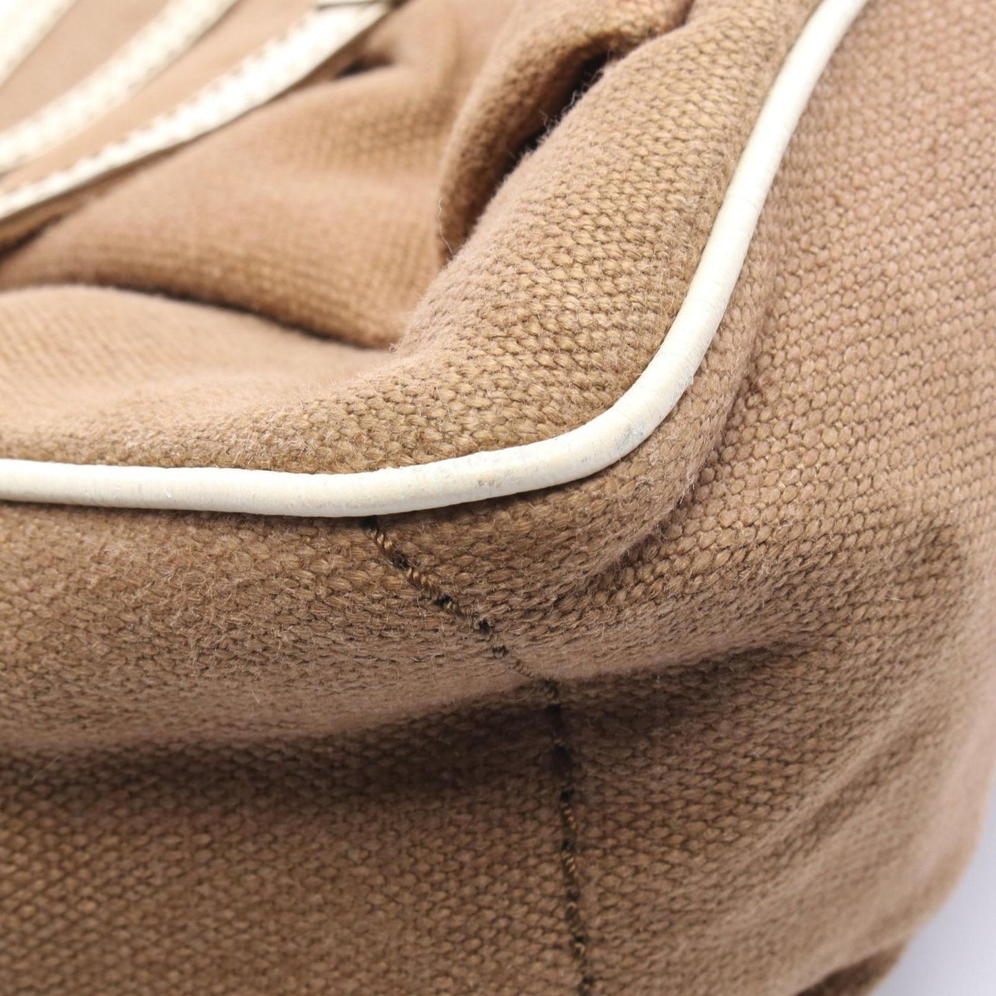 Celine Handbag Boogie Bag with Charm Brown Ivory Canvas Leather — view 8