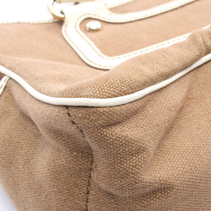 Celine Handbag Boogie Bag with Charm Brown Ivory Canvas Leather — view 7