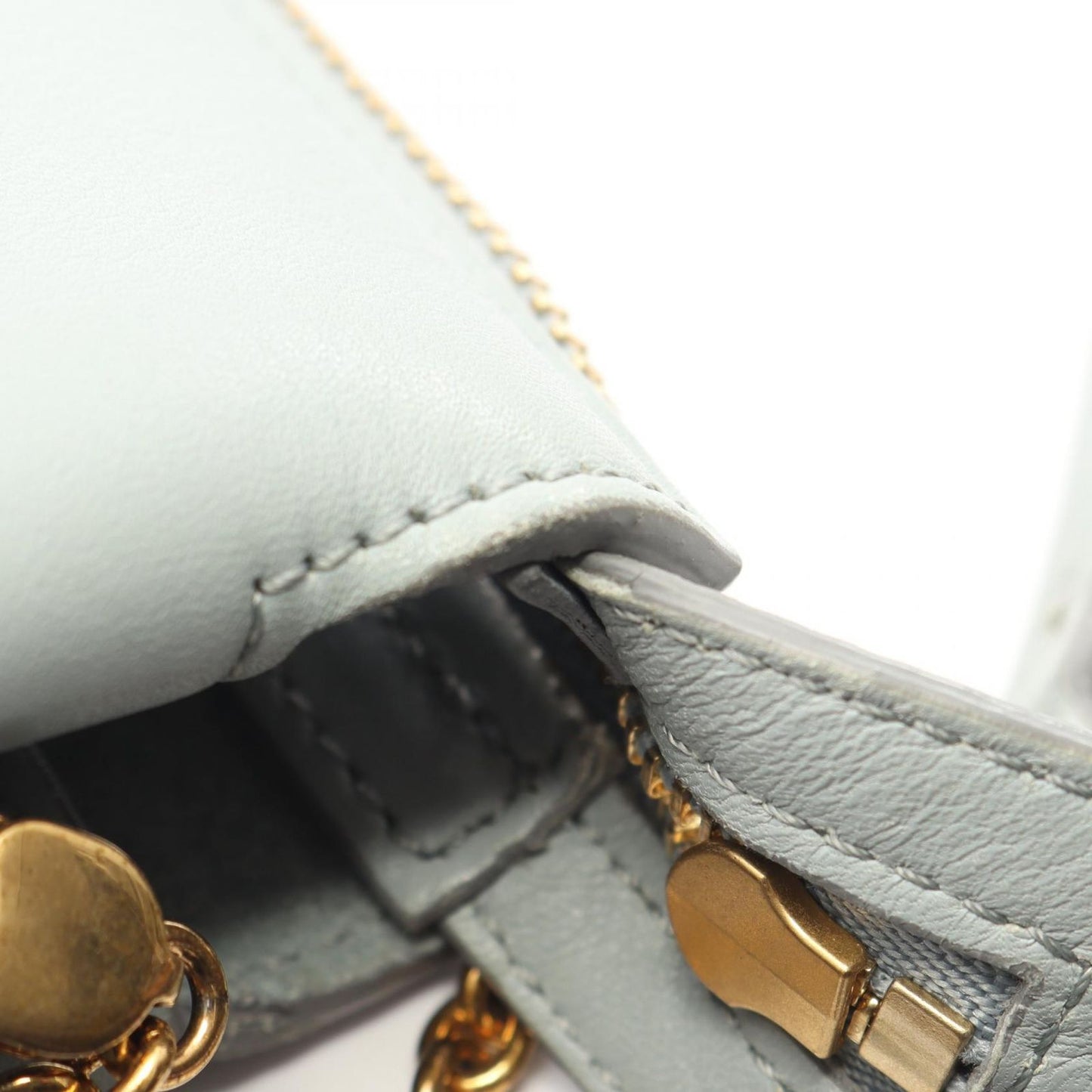 Celine Shoulder Bag Trifold Light Blue Leather Clutch on Chain — view 9