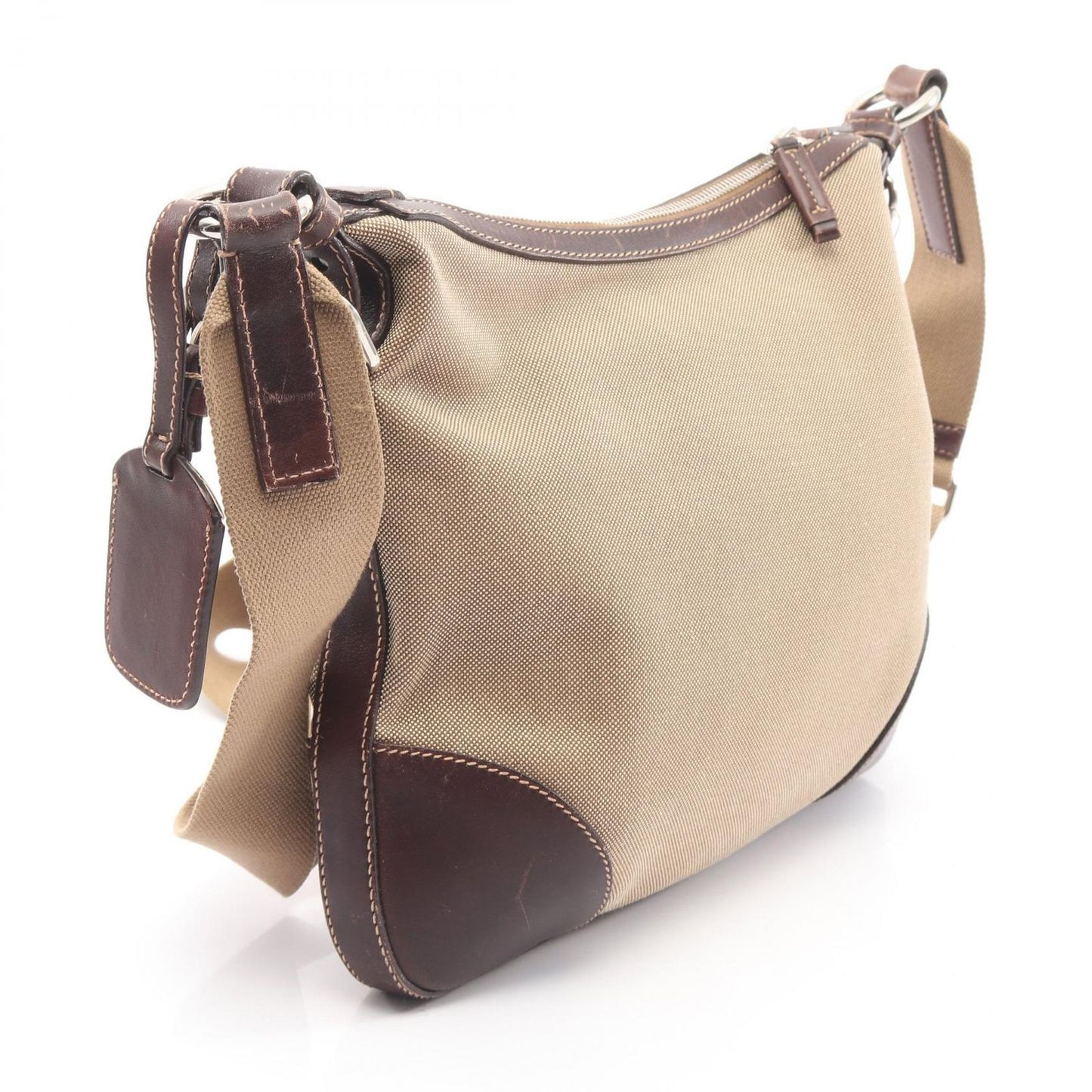 Prada Shoulder Bag Logo Jacquard Beige Canvas Leather — view 2