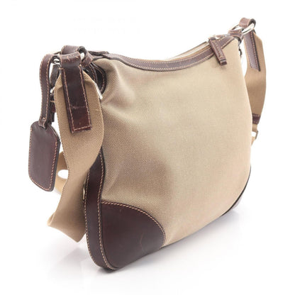Prada Shoulder Bag Logo Jacquard Beige Canvas Leather — view 2