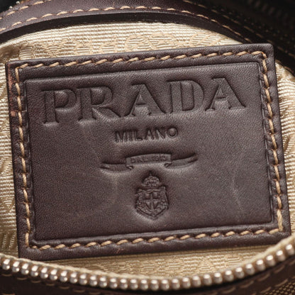 Prada Shoulder Bag Logo Jacquard Beige Canvas Leather — view 4