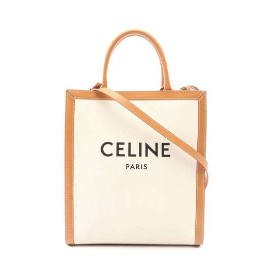 Celine Tote Small Vertical Cover 2-Way Ivory Brown Canvas Leather