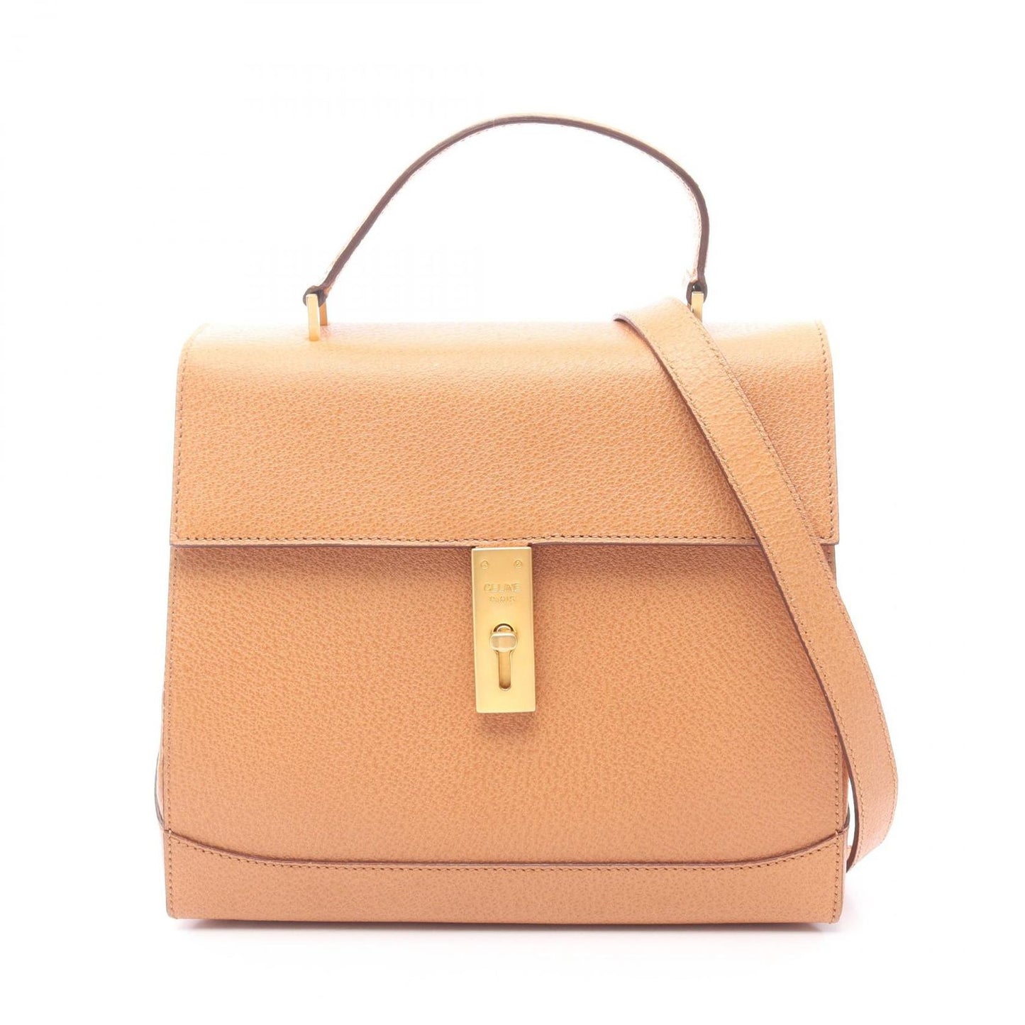 Celine Handbag Top Handle Turnlock 2-Way Natural Leather Shoulder