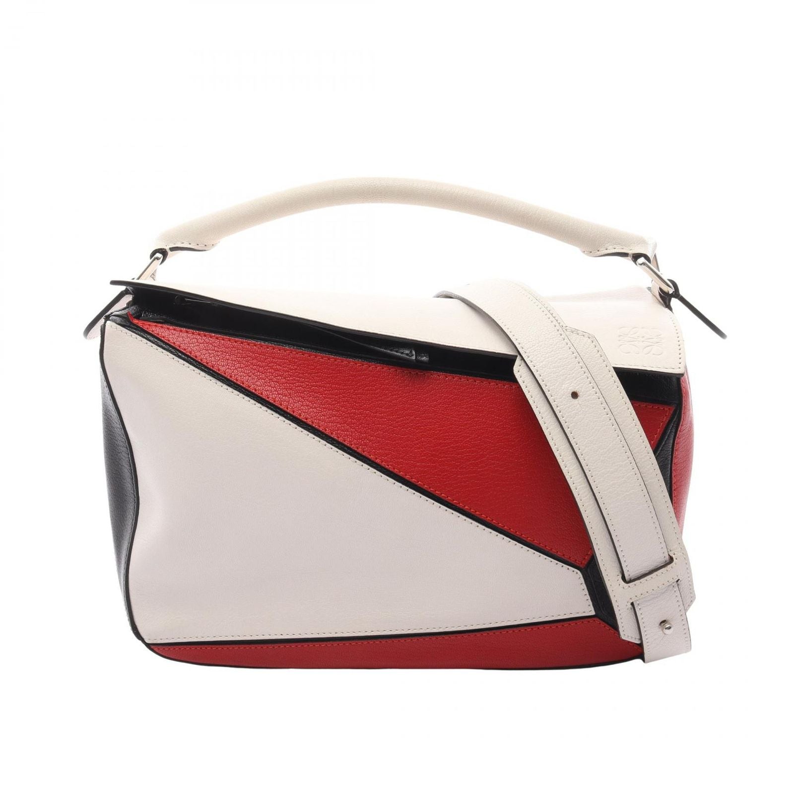 Loewe Handbag Puzzle Bag 2-Way White Red Black Leather