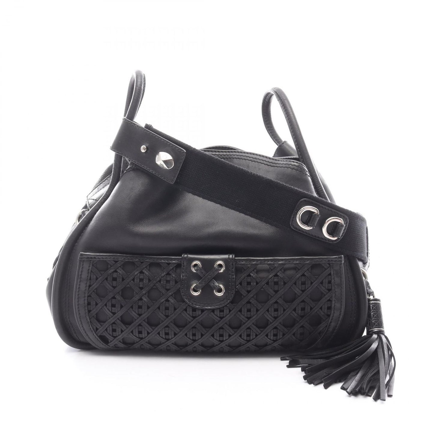 Dior Shoulder Bag Cannage with Lace Pocket Black Leather 2-Way