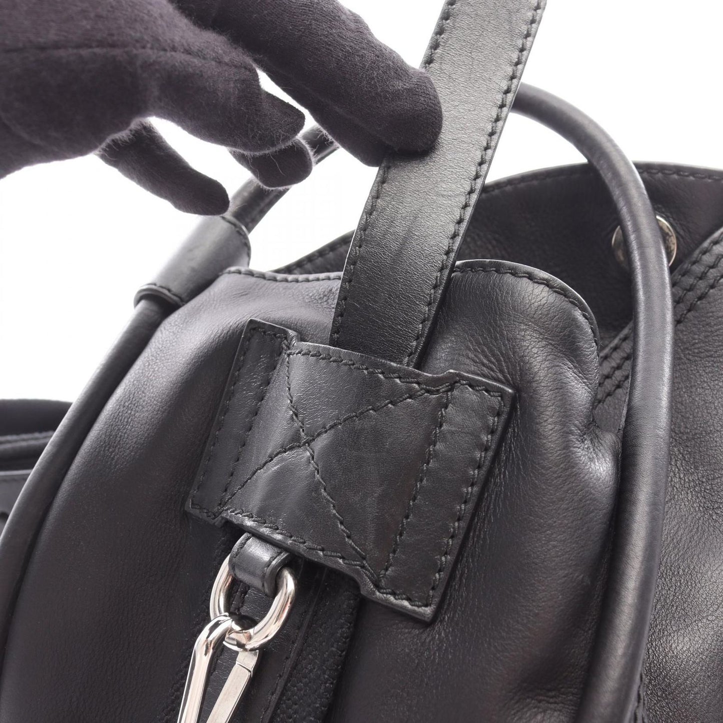 Dior Shoulder Bag Cannage with Lace Pocket Black Leather 2-Way — view 9