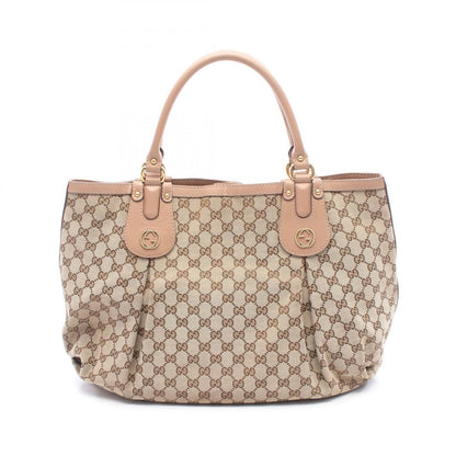 Gucci Handbag Scarlet Brown Pink Beige Canvas Leather Tote