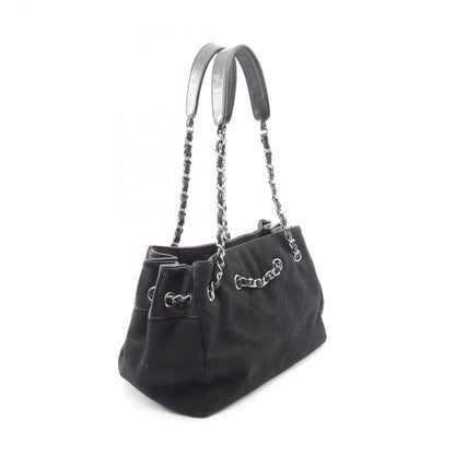 Chanel Shoulder Bag Stitch Black Canvas Leather Chain — view 2