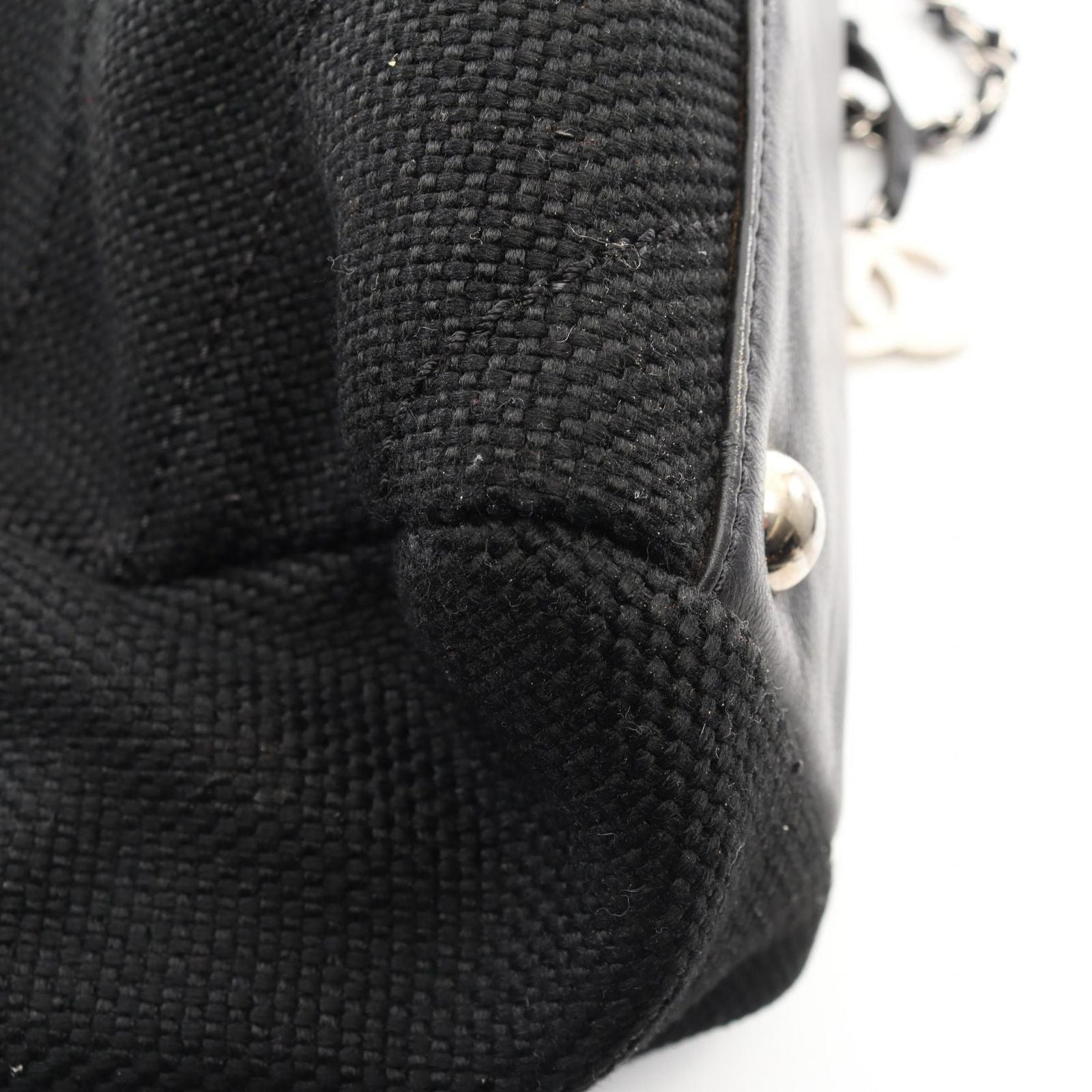 Chanel Shoulder Bag Stitch Black Canvas Leather Chain — view 7