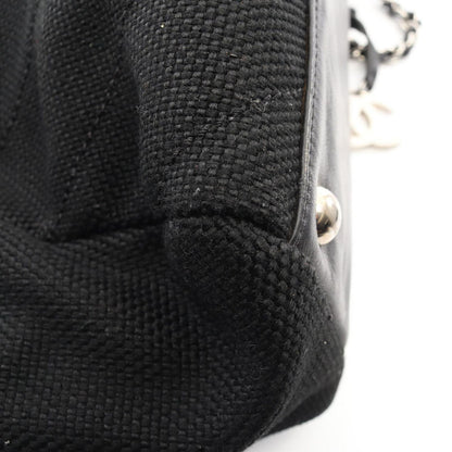 Chanel Shoulder Bag Stitch Black Canvas Leather Chain — view 7