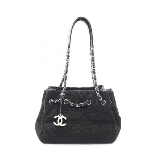 Chanel Shoulder Bag Stitch Black Canvas Leather Chain