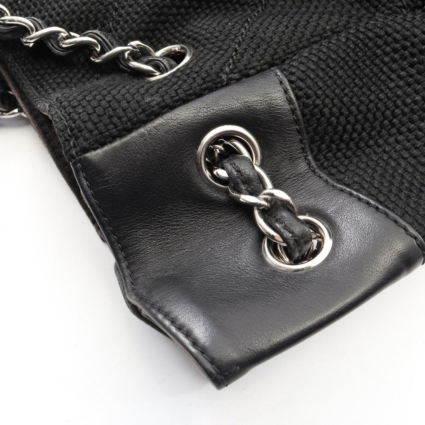 Chanel Shoulder Bag Stitch Black Canvas Leather Chain — view 8