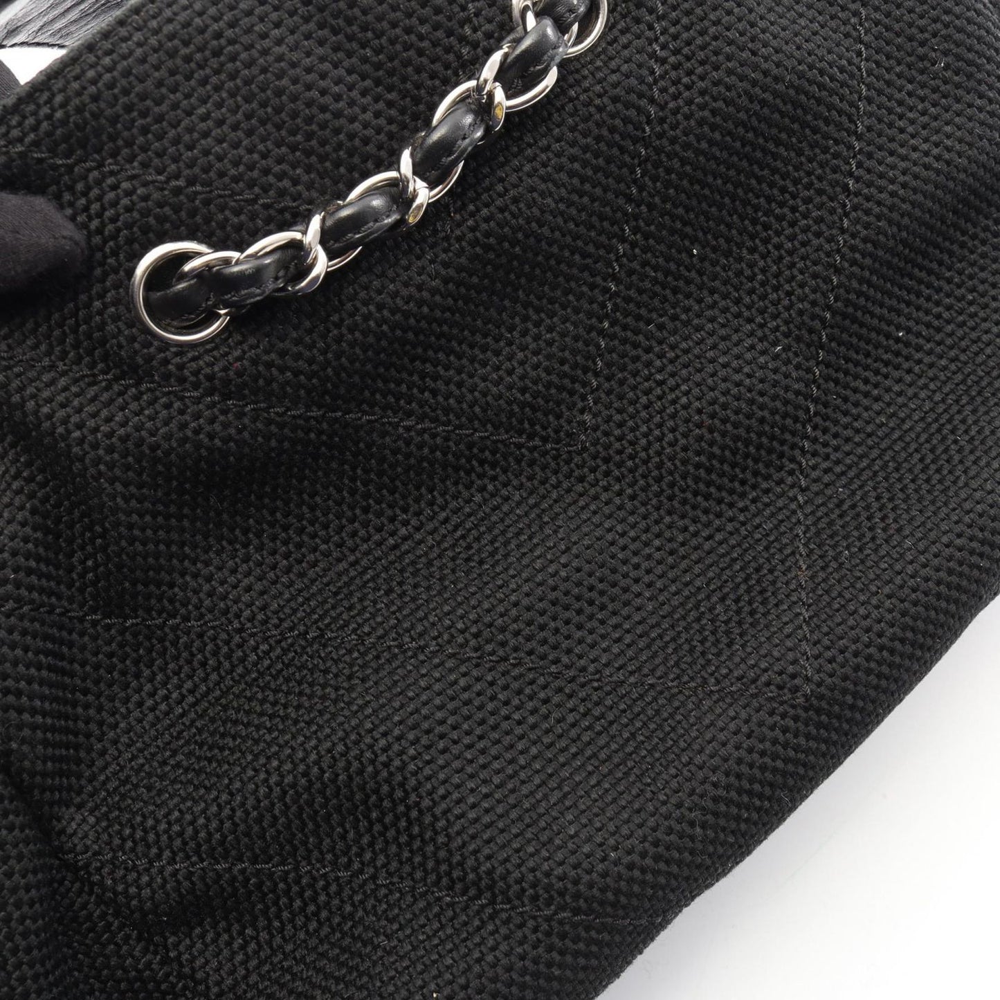 Chanel Shoulder Bag Stitch Black Canvas Leather Chain — view 9