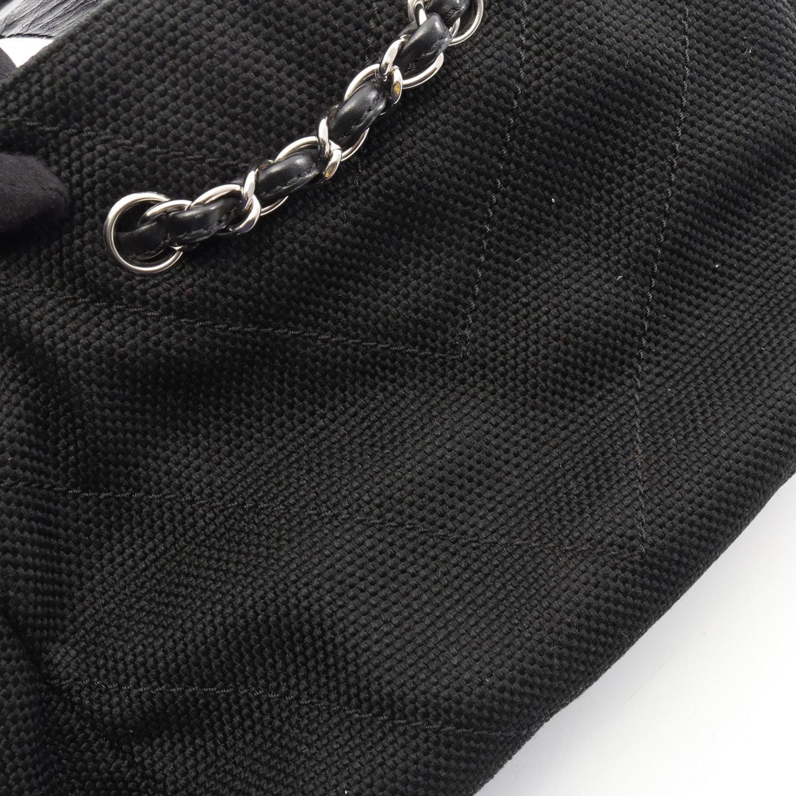 Chanel Shoulder Bag Stitch Black Canvas Leather Chain — view 9