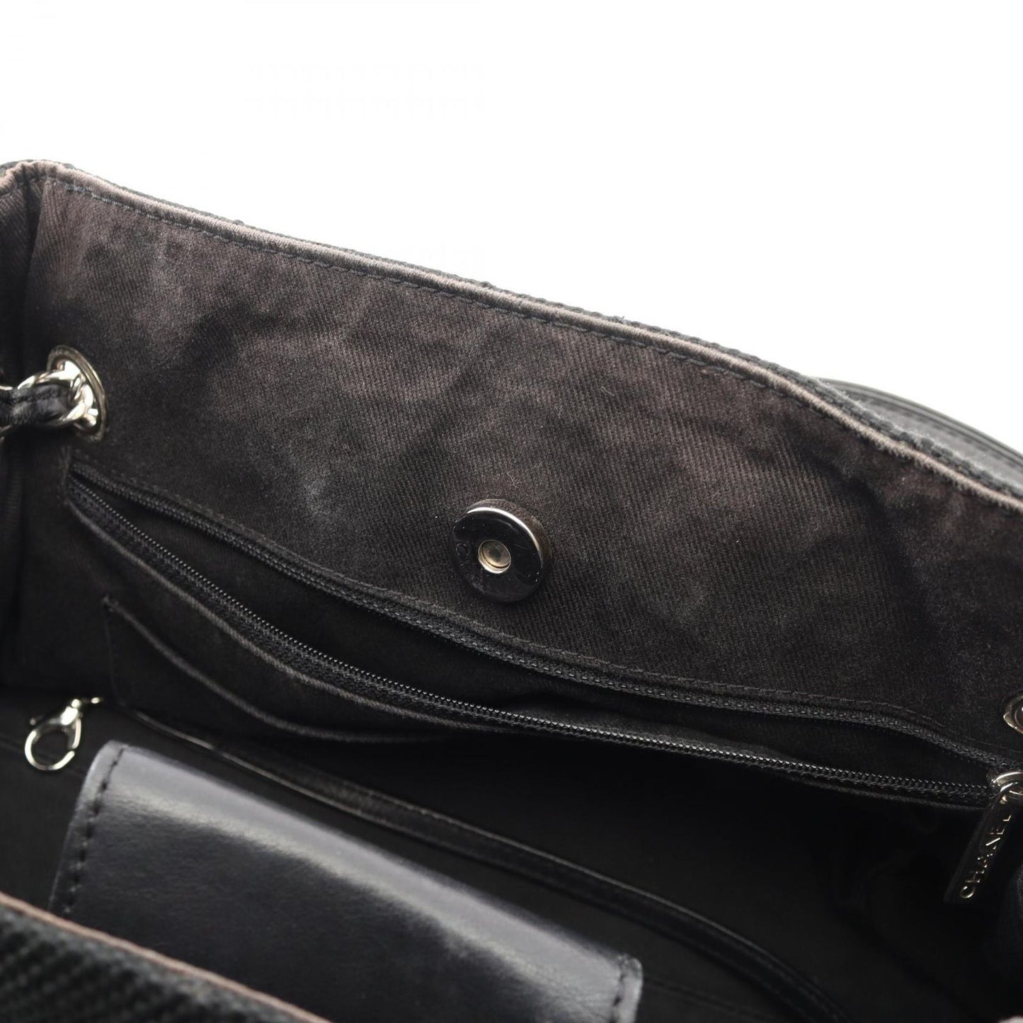 Chanel Shoulder Bag Stitch Black Canvas Leather Chain — view 6
