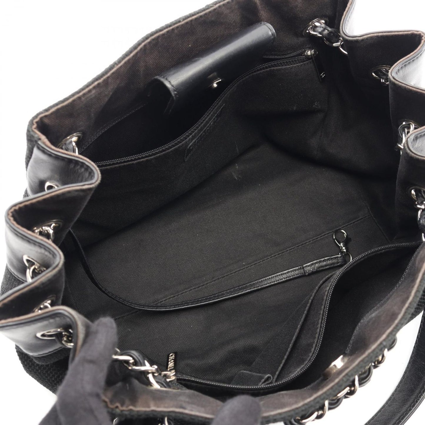 Chanel Shoulder Bag Stitch Black Canvas Leather Chain — view 3