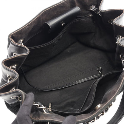 Chanel Shoulder Bag Stitch Black Canvas Leather Chain — view 3
