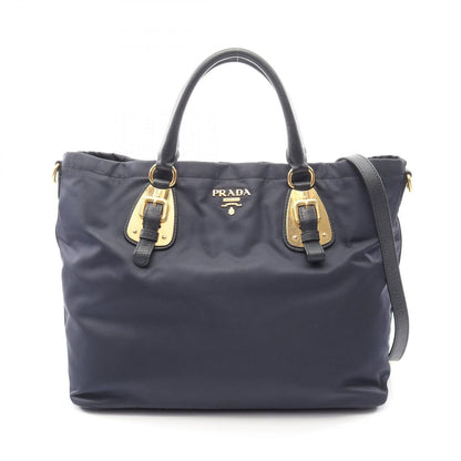 Prada Tote Tessuto Soft Calf 2-Way Navy Nylon Leather