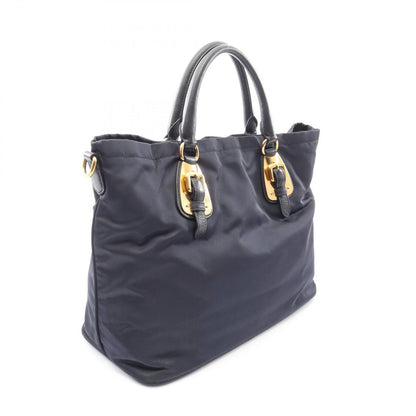 Prada Tote Tessuto Soft Calf 2-Way Navy Nylon Leather — view 2