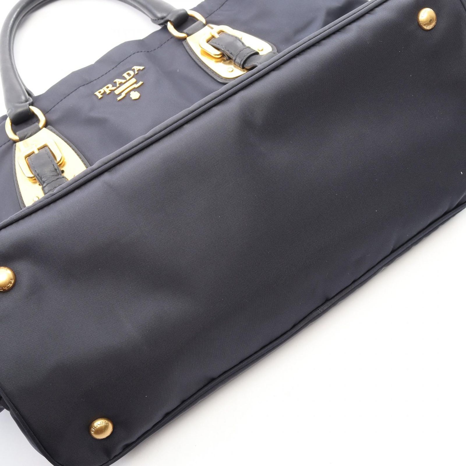 Prada Tote Tessuto Soft Calf 2-Way Navy Nylon Leather — view 9