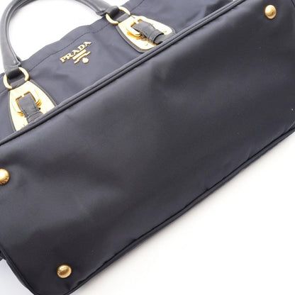 Prada Tote Tessuto Soft Calf 2-Way Navy Nylon Leather — view 9