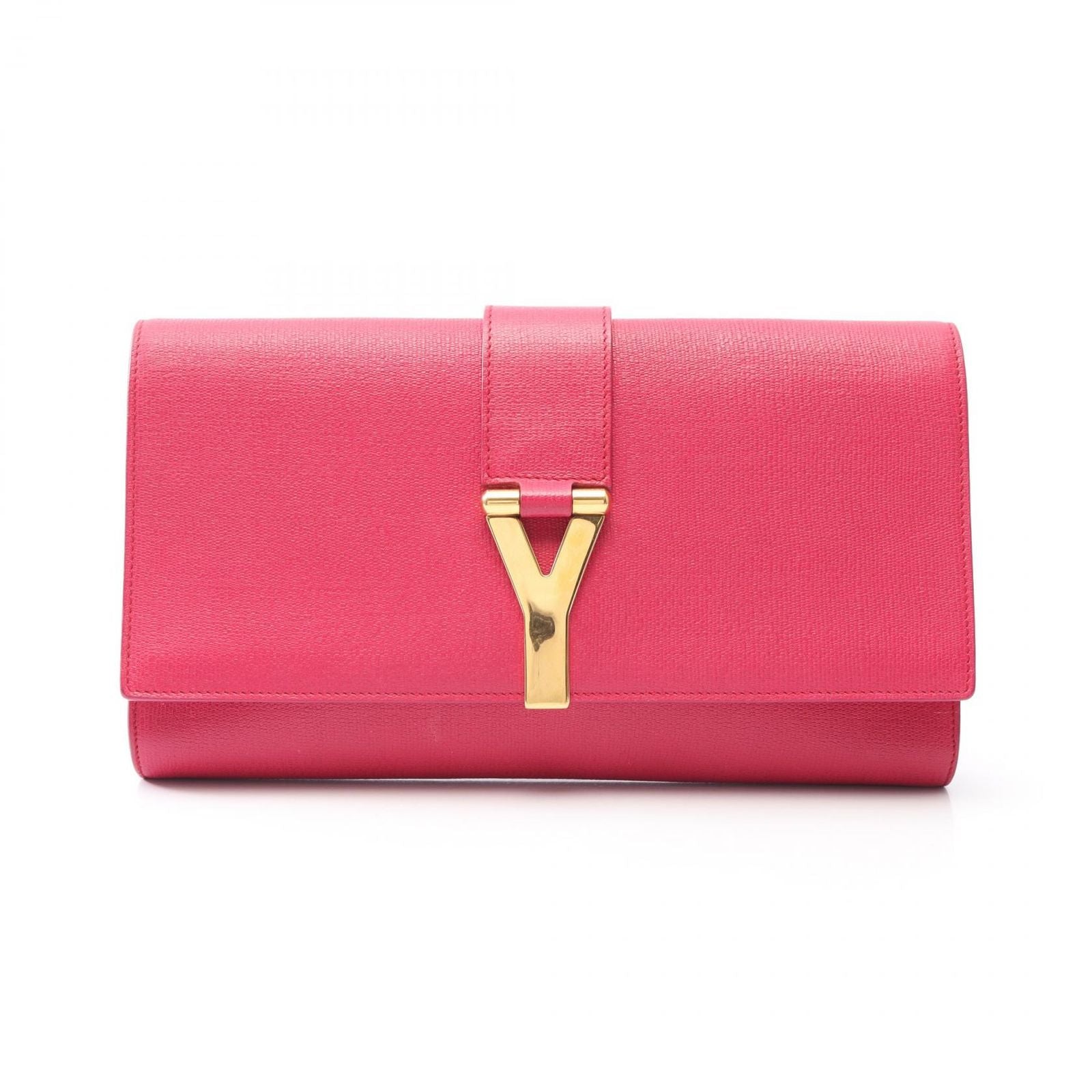 Saint Laurent Yves Clutch YSL Logo Pink Leather