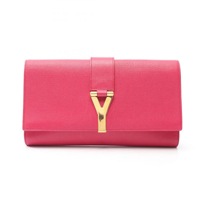 Saint Laurent Yves Clutch YSL Logo Pink Leather