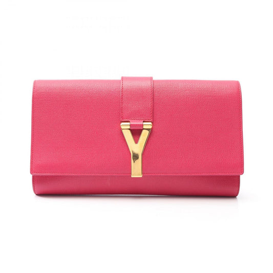 Saint Laurent Yves Clutch YSL Logo Pink Leather