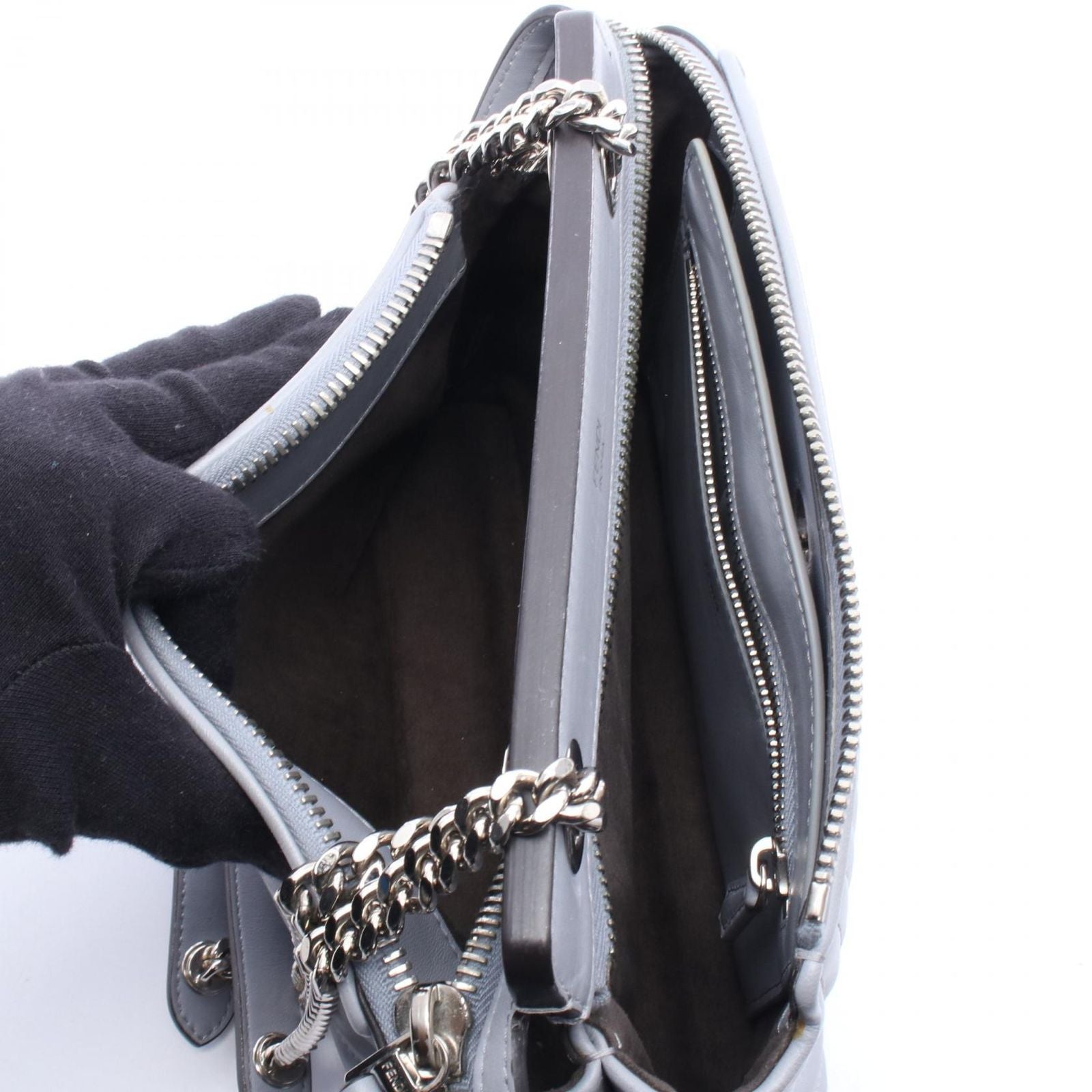 Fendi Shoulder Bag Dot Com Click Gray Leather — view 3