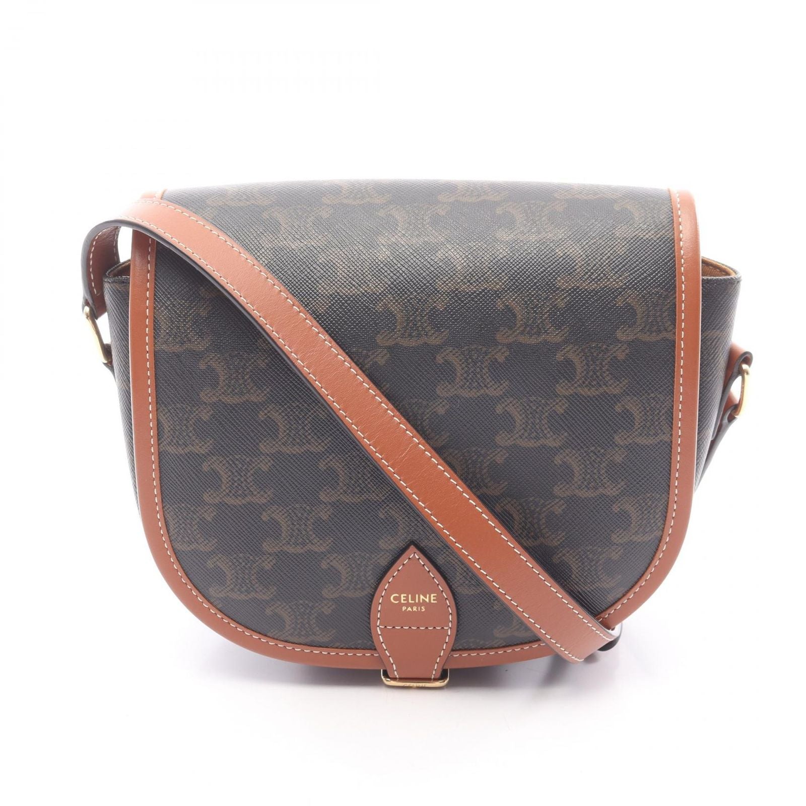 Celine Shoulder Bag Falco Triomphe Dark Brown Canvas Leather