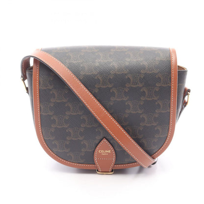 Celine Shoulder Bag Falco Triomphe Dark Brown Canvas Leather