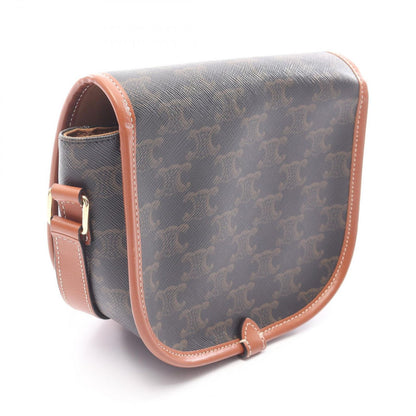 Celine Shoulder Bag Falco Triomphe Dark Brown Canvas Leather — view 2