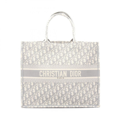 Dior Tote Book Large Oblique Embroidery White Gray Canvas