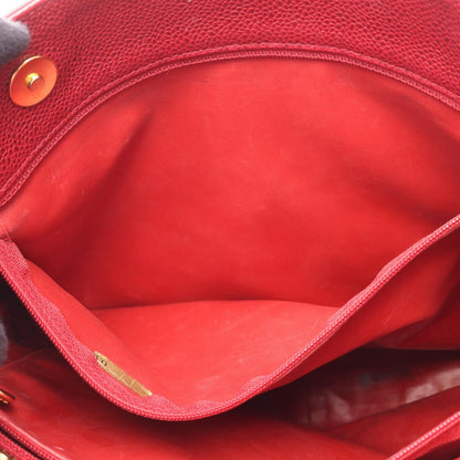 Chanel Tote CC Logo Red Caviar Leather CC Shoulder — view 7