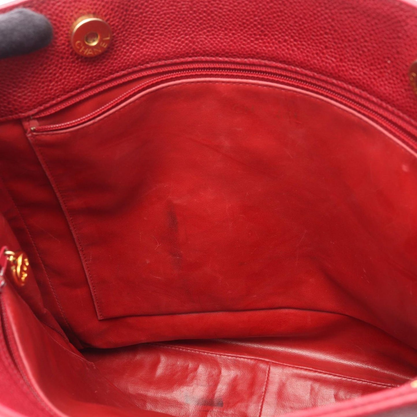 Chanel Tote CC Logo Red Caviar Leather CC Shoulder — view 9