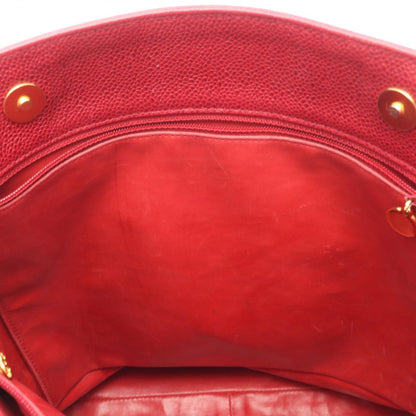 Chanel Tote CC Logo Red Caviar Leather CC Shoulder — view 8