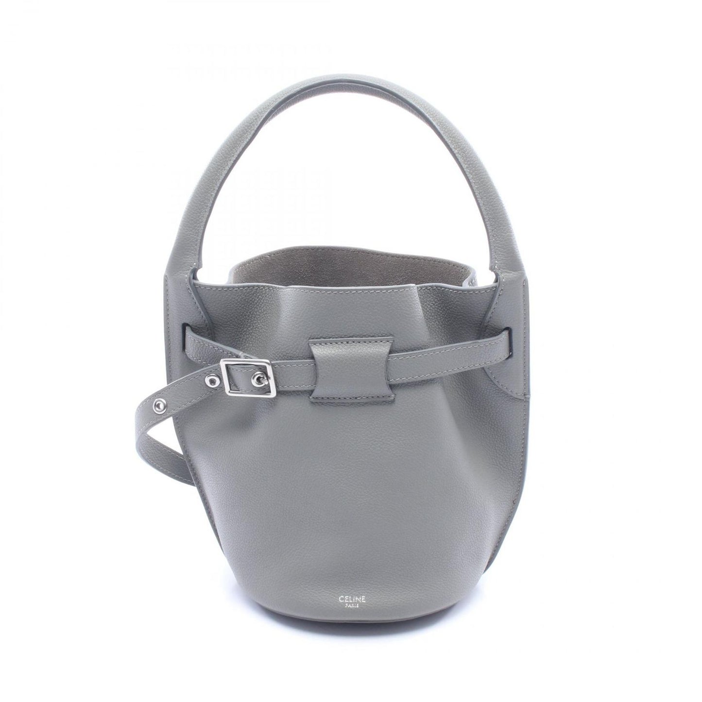 Celine Handbag Big Bag Bucket Nano Gray Leather Big Hand