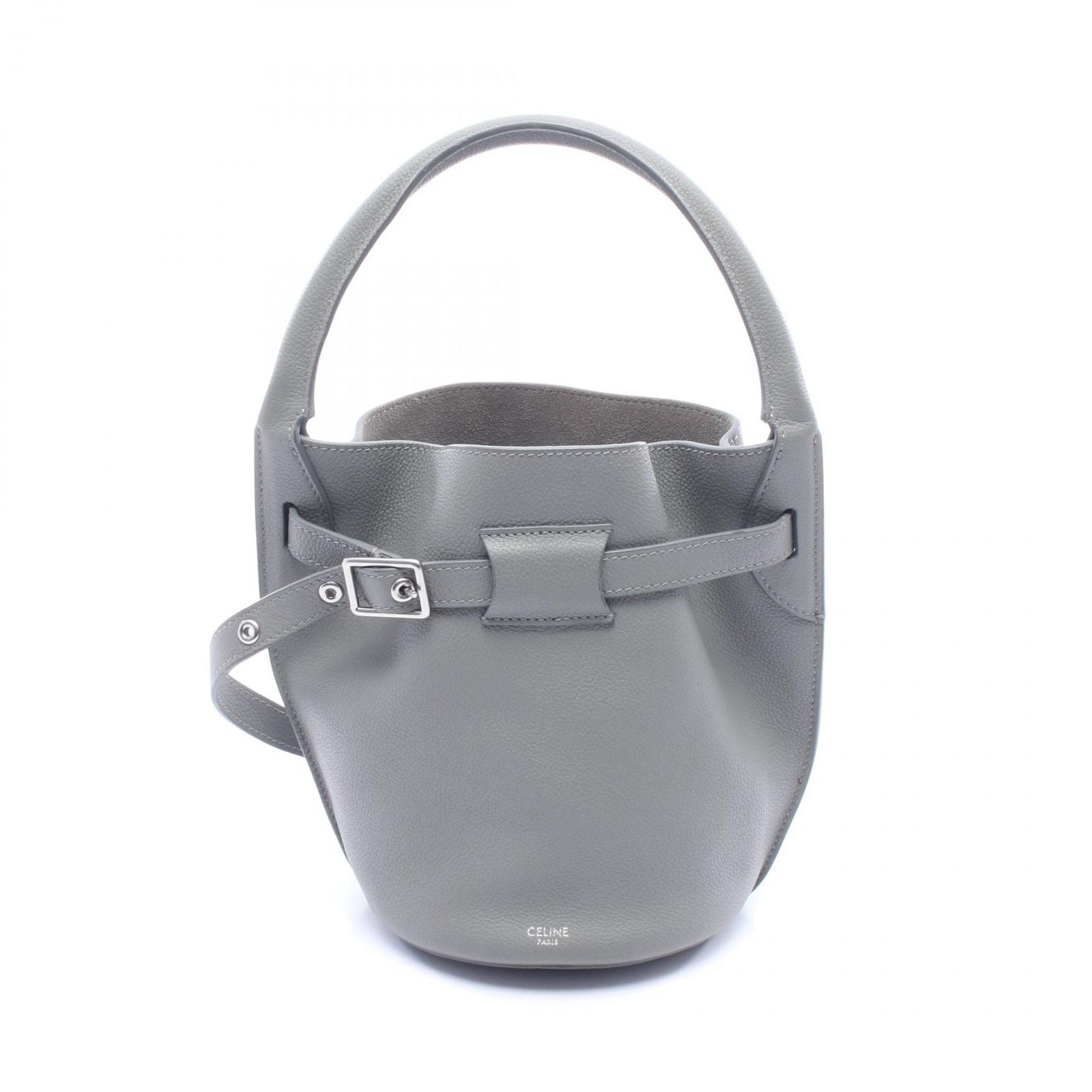 Celine Handbag Big Bag Bucket Nano Gray Leather Big Hand