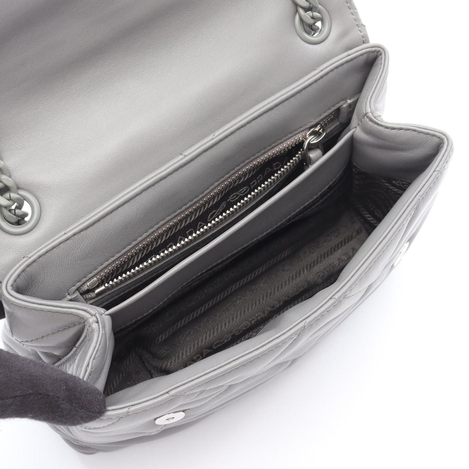 Prada Shoulder Bag Nappa Stitched Spectrum Gray Leather Chain — view 3
