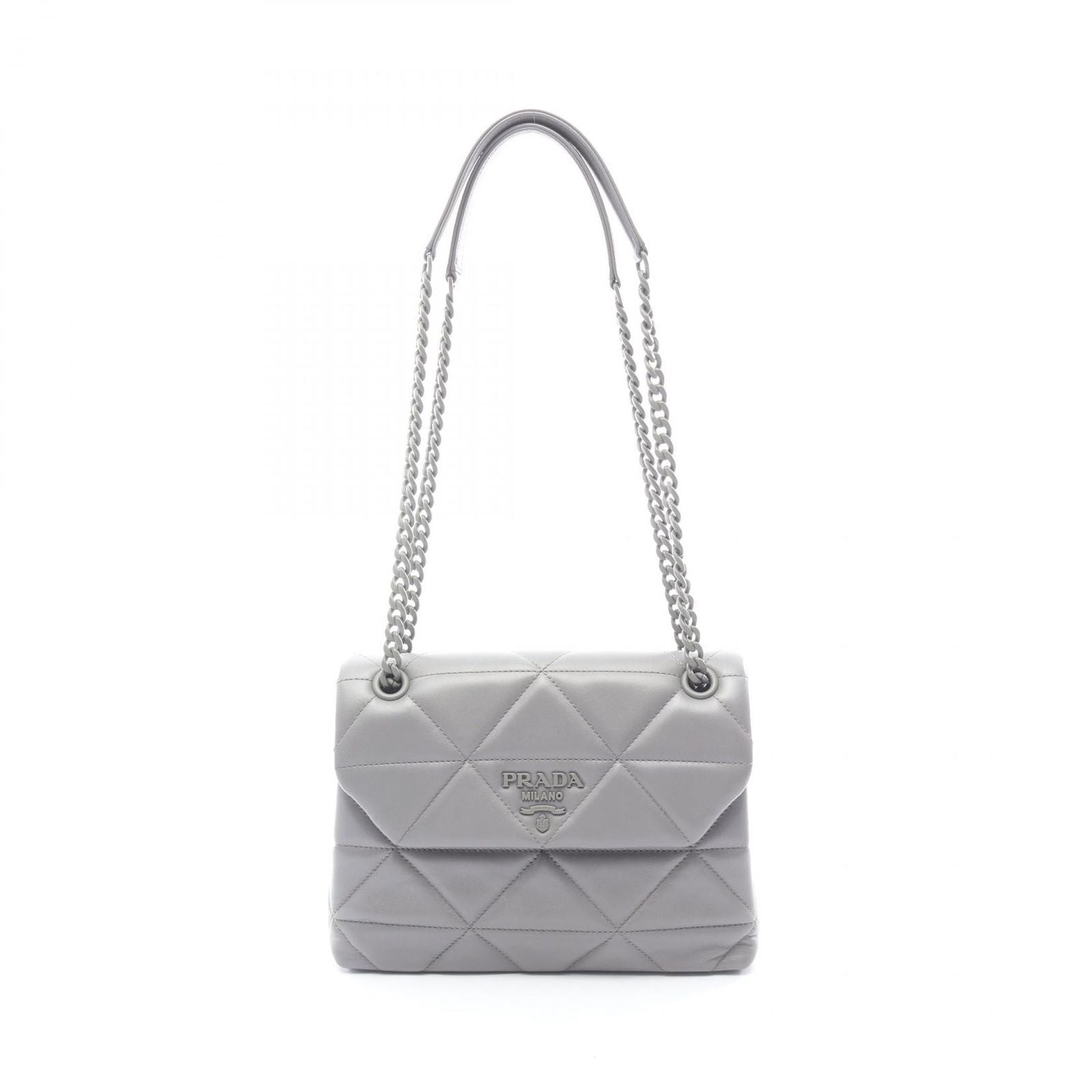 Prada Shoulder Bag Nappa Stitched Spectrum Gray Leather Chain