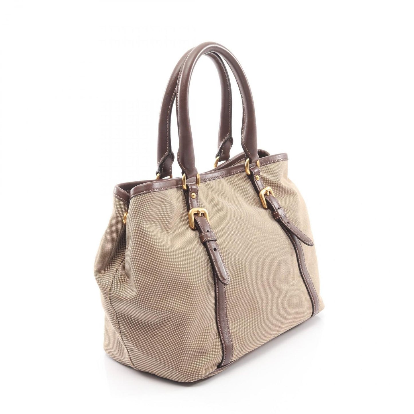 Prada Tote Logo Jacquard 2-Way Beige Brown Canvas Leather — view 2