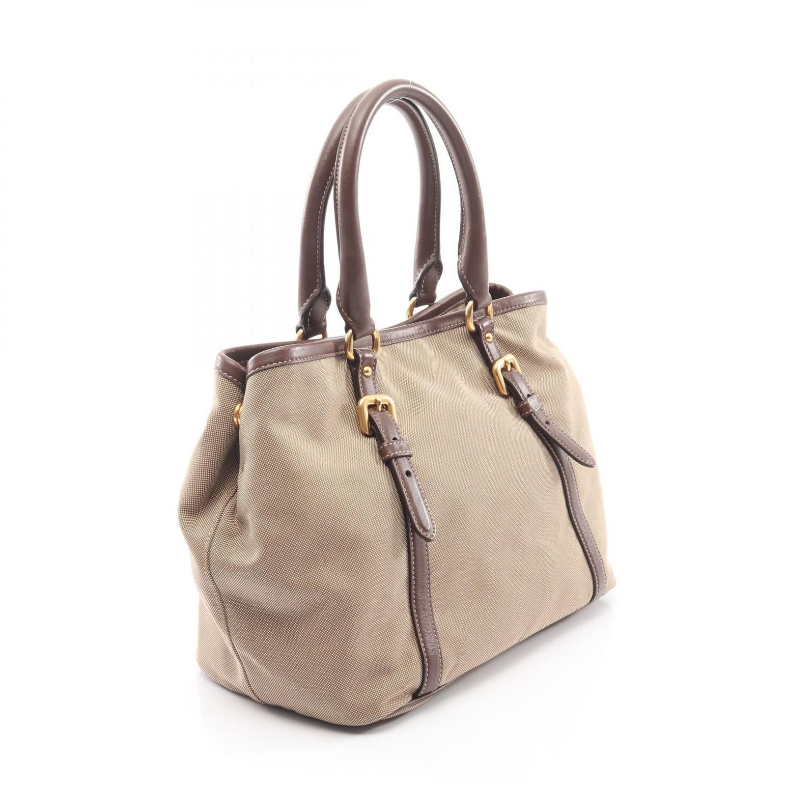 Prada Tote Logo Jacquard 2-Way Beige Brown Canvas Leather — view 2