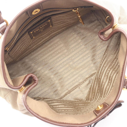 Prada Tote Logo Jacquard 2-Way Beige Brown Canvas Leather — view 3