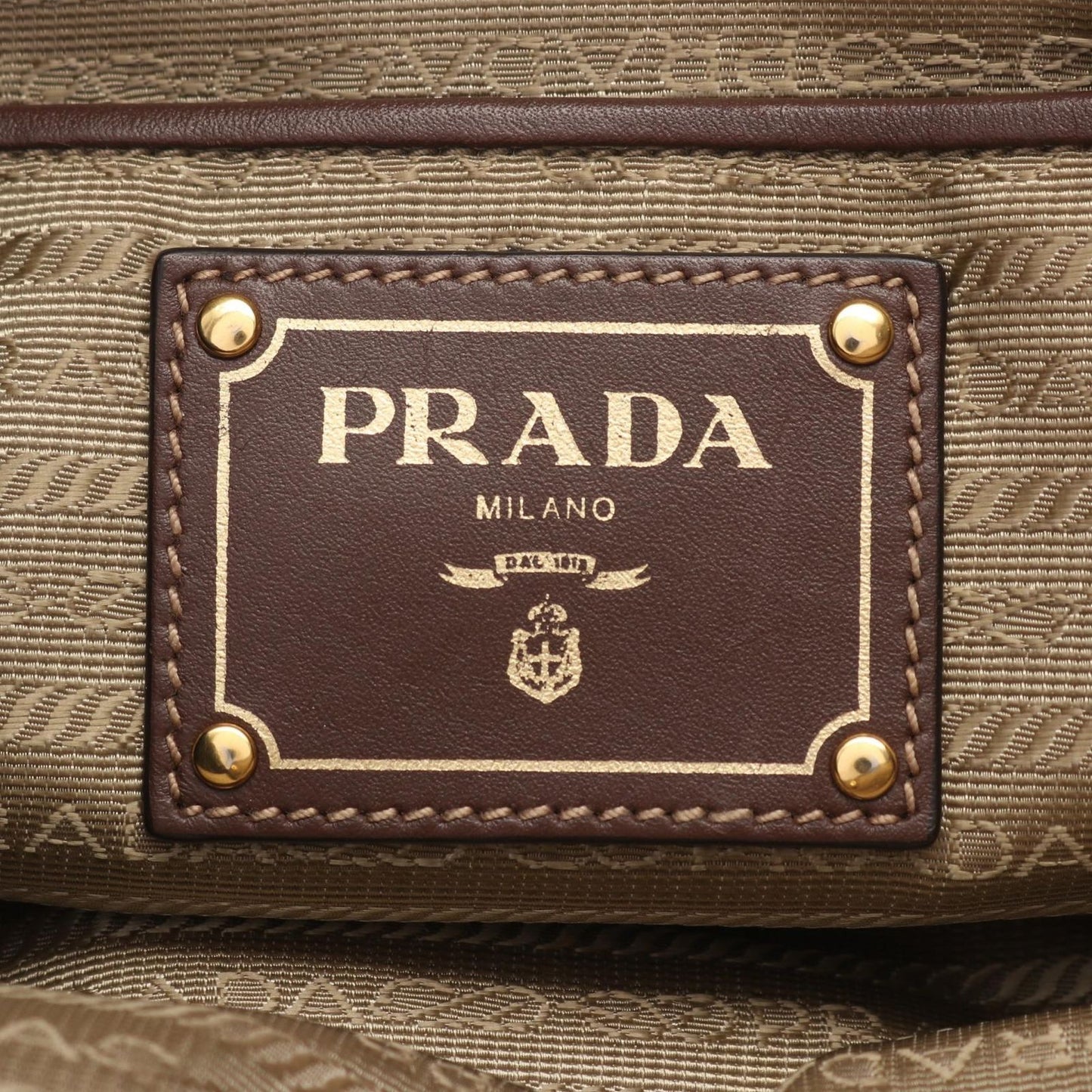 Prada Tote Logo Jacquard 2-Way Beige Brown Canvas Leather — view 4