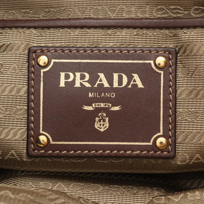 Prada Tote Logo Jacquard 2-Way Beige Brown Canvas Leather — view 4