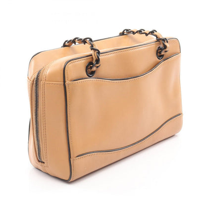 Chanel Shoulder Bag CC Logo Camel Black Leather Chain — view 2