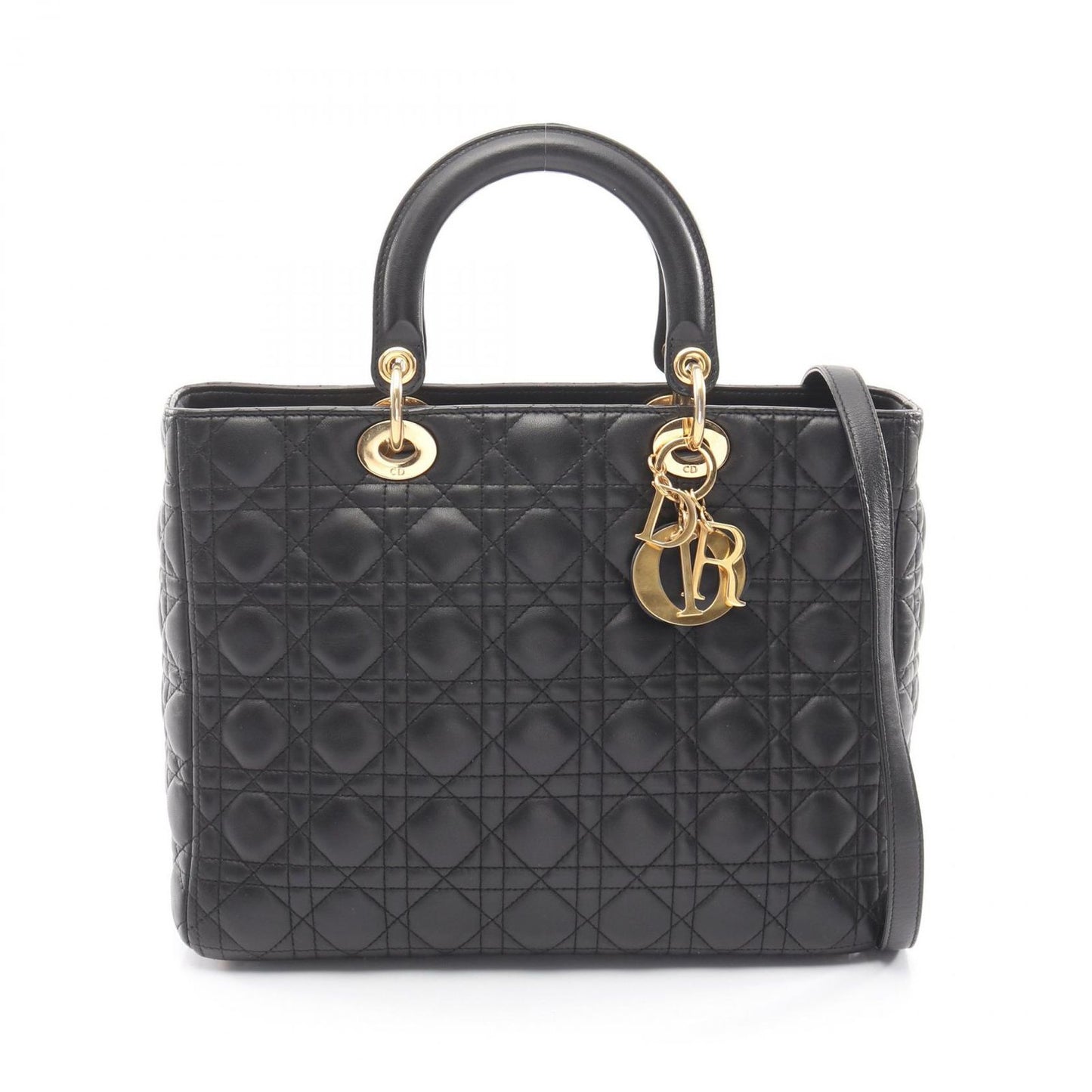 Dior Handbag Lady Dior Large Cannage Black Leather Lady Dior 2-Way Tote