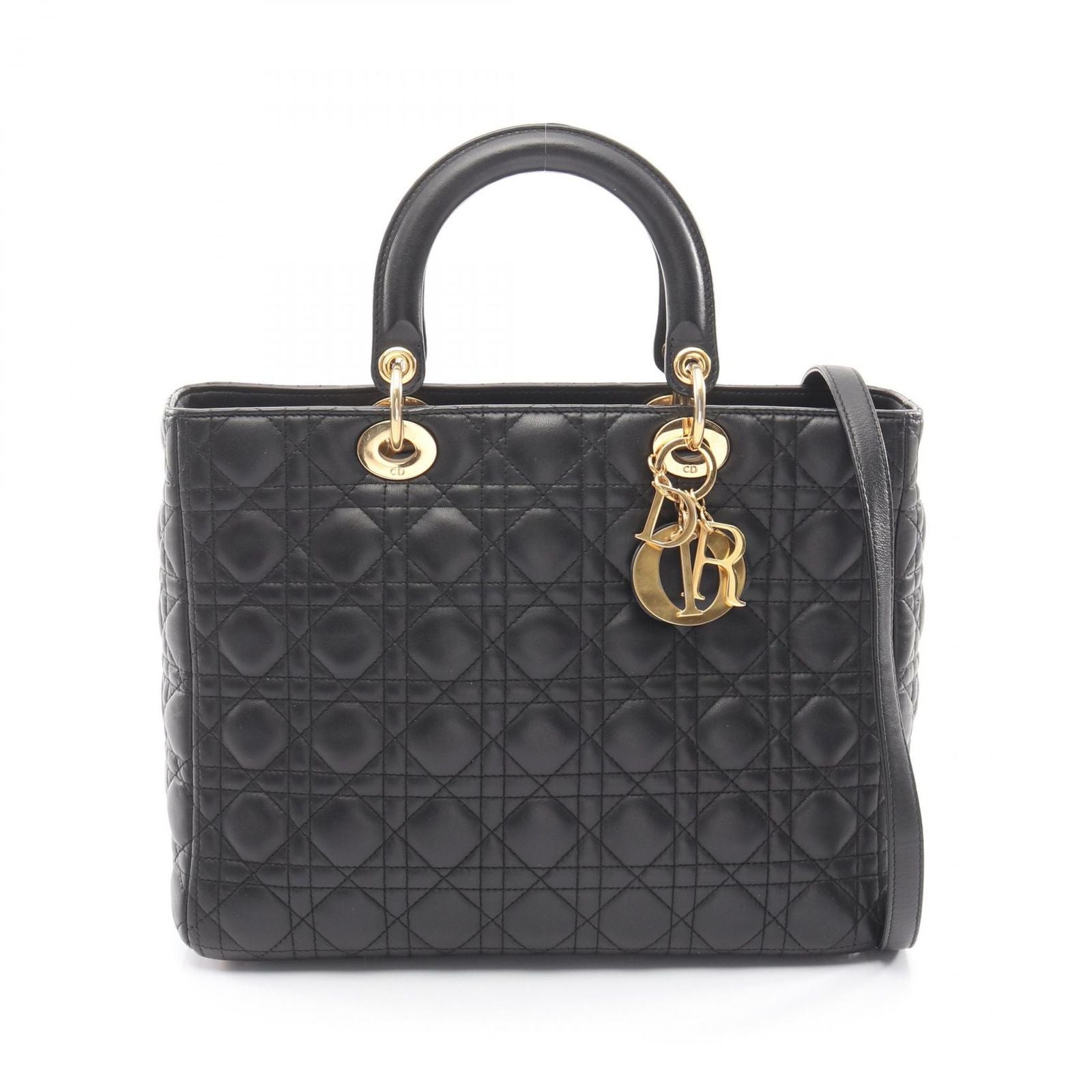 Dior Handbag Lady Dior Large Cannage Black Leather Lady Dior 2-Way Tote